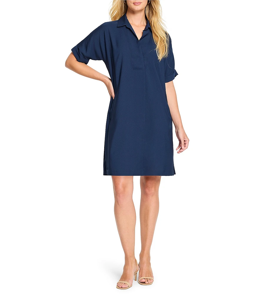 NIC + ZOE Polished Devon Woven Collar V-Neck Short Sleeve Dress