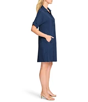 NIC + ZOE Polished Devon Woven Collar V-Neck Short Sleeve Dress