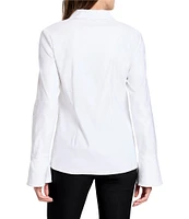 NIC + ZOE Polished Wonderstretch Point Collar Split V-Neck Long Sleeve Twist Front Shirt