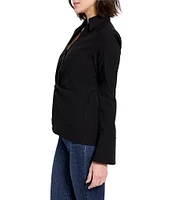 NIC + ZOE Polished Wonderstretch Point Collar Split V-Neck Long Sleeve Twist Front Shirt