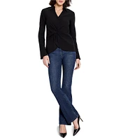 NIC + ZOE Polished Wonderstretch Point Collar Split V-Neck Long Sleeve Twist Front Shirt