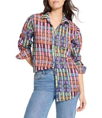 NIC + ZOE Rainbow Macaroon Point Collar Long Sleeve Boyfriend Shirt