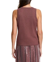 NIC + ZOE Rib Knit Clear Sequin Round Neck Sleeveless Tank Top