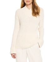 NIC + ZOE Ribbed Knit V-Neck Long Sleeve Fold Up Cuff Sweater