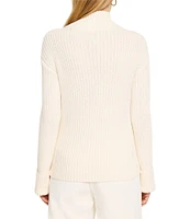 NIC + ZOE Ribbed Knit V-Neck Long Sleeve Fold Up Cuff Sweater