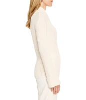 NIC + ZOE Ribbed Knit V-Neck Long Sleeve Fold Up Cuff Sweater