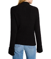 NIC + ZOE Ribbed Knit V-Neck Long Sleeve Fold Up Cuff Sweater