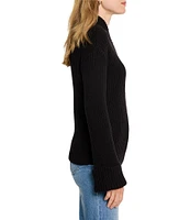 NIC + ZOE Ribbed Knit V-Neck Long Sleeve Fold Up Cuff Sweater