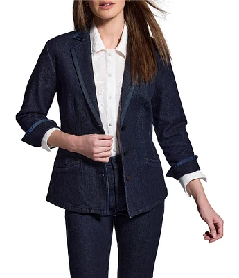 NIC + ZOE Ribbon Trim Denim Lapel Long Sleeve Blazer