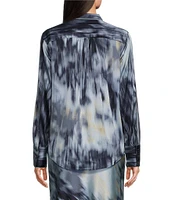 NIC + ZOE Romance Silk Watercolor Blend Print Point Collar Long Sleeve Top