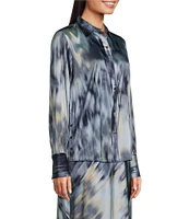 NIC + ZOE Romance Silk Watercolor Blend Print Point Collar Long Sleeve Top