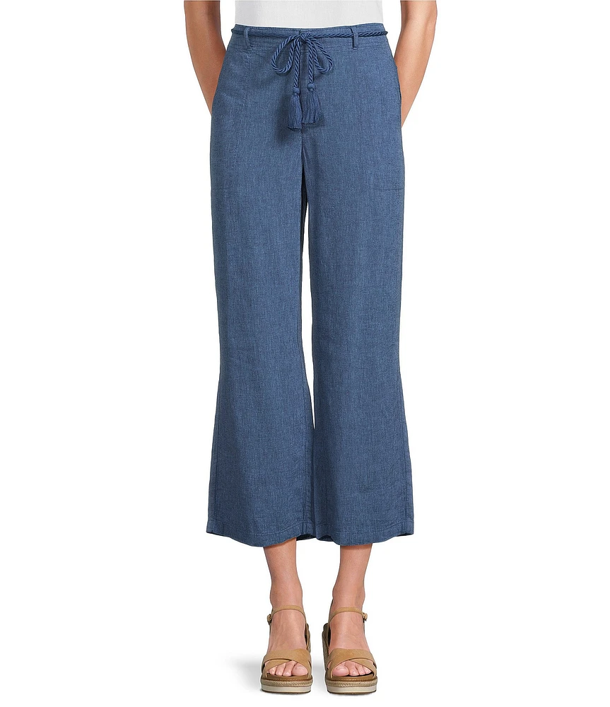 NIC + ZOE Rumba Linen Blend Rope Belt Wide Leg Ankle Pants