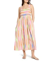 NIC + ZOE Sadie Heat Wave Print Scoop Neck Sleeveless Midi Dress