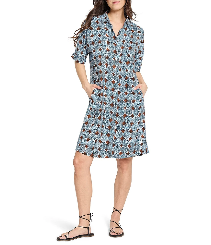 NIC + ZOE Sand Dollar Devon Point Collar V-Neck Short Sleeve Dress