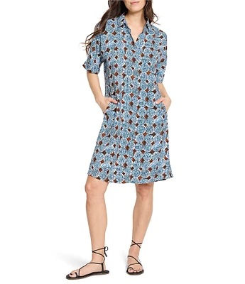NIC + ZOE Sand Dollar Devon Point Collar V-Neck Short Sleeve Dress