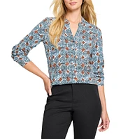 NIC + ZOE Sand Dollar Henley Split V-Neck Long Sleeve Top