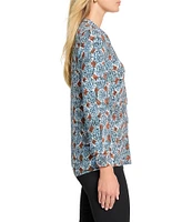 NIC + ZOE Sand Dollar Henley Split V-Neck Long Sleeve Top