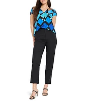 NIC + ZOE Sea Glass Print V-Neck Ruched Short Sleeve Coordinating Top