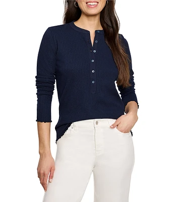 NIC + ZOE Seersucker Long Sleeve Henley Top