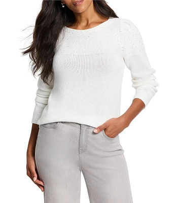 NIC + ZOE Sequin Stitch Knit Round Neck Long Sleeve Sweater