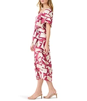 NIC + ZOE Shadow Blocks Abstract Print Woven Square Neck Short Flutter Sleeve Sheath Dress