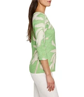 NIC + ZOE Shadow Fern Boat Neck 3/4 Sleeve Tee