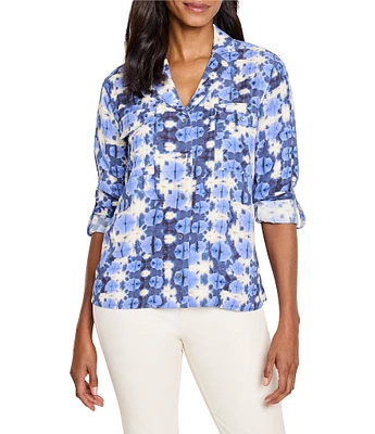 NIC + ZOE Shibori Stone Notch Collar Long Sleeve Shirt