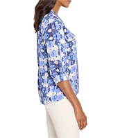 NIC + ZOE Shibori Stone Notch Collar Long Sleeve Shirt