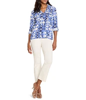 NIC + ZOE Shibori Stone Notch Collar Long Sleeve Shirt