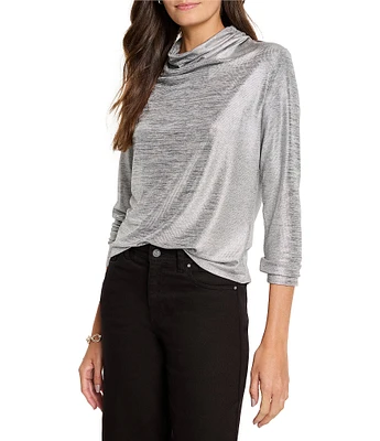 NIC + ZOE Shine Foil Knit Drape Neck Long Sleeve Top