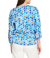 NIC + ZOE Sofia Mosaic V-Neck 3/4 Sleeve Elastic Waist Top