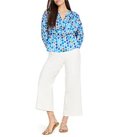 NIC + ZOE Sofia Mosaic V-Neck 3/4 Sleeve Elastic Waist Top