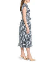 NIC + ZOE Sonni Basket Weave Print Shirt Collar Cap Sleeve Shirt Dress