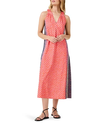 NIC + ZOE Spotty Stripes Abstract Print Woven V-Neck Sleeveless A-Line Dress