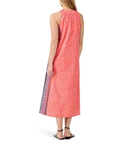 NIC + ZOE Spotty Stripes Abstract Print Woven V-Neck Sleeveless A-Line Dress