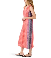 NIC + ZOE Spotty Stripes Abstract Print Woven V-Neck Sleeveless A-Line Dress