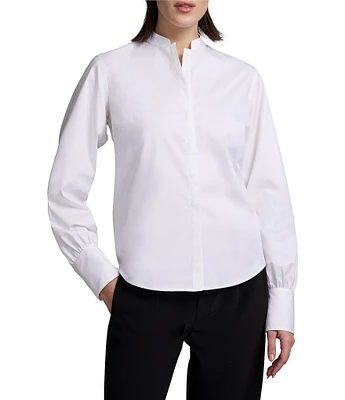 NIC + ZOE Stretch Cotton Anywhere Mandarin Collar Bishop Long Sleeve Shirt