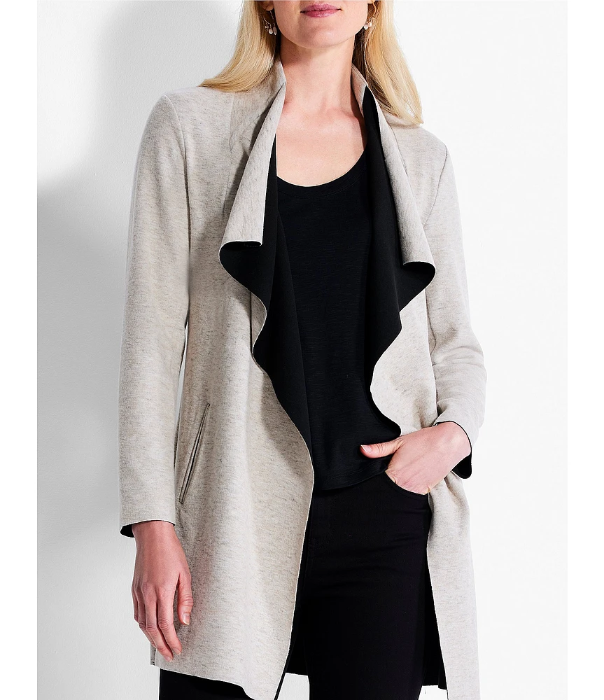 NIC + ZOE Stretch Ponte Knit Long Sleeve Pocketed Lounge Around Draped Front Jacket