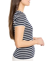 NIC + ZOE Stripe Knit Scoop Neck Short Sleeve Tee