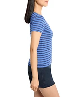 NIC + ZOE Stripe Knit Scoop Neck Short Sleeve Tee