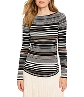 NIC + ZOE Stripe Ribbed Knit Boat Neck Long Sleeve Sweater