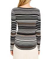 NIC + ZOE Stripe Ribbed Knit Boat Neck Long Sleeve Sweater