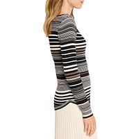 NIC + ZOE Stripe Ribbed Knit Boat Neck Long Sleeve Sweater