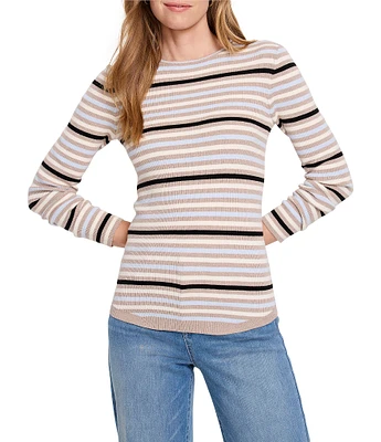 NIC + ZOE Striped Ribbed Knit Round Neck Long Sleeve Sweater