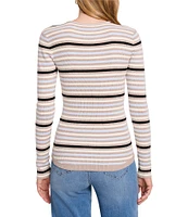 NIC + ZOE Striped Ribbed Knit Round Neck Long Sleeve Sweater