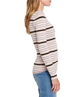 NIC + ZOE Striped Ribbed Knit Round Neck Long Sleeve Sweater