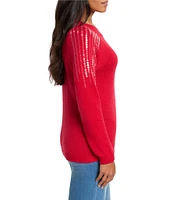 NIC + ZOE Subtle Shine Knit Round Neck Long Sleeve Sweater