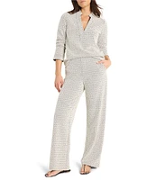 NIC + ZOE Subtle Swirl Stand Collar Split Neck Long Sleeve Top