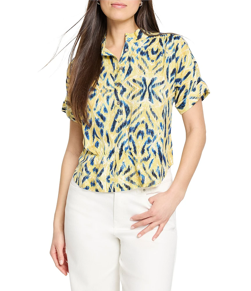NIC + ZOE Sunny Skies Stand Collar Short Sleeve Button Front Shirt