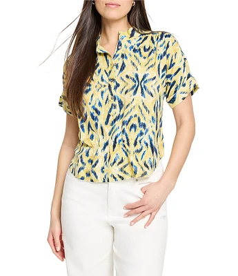 NIC + ZOE Sunny Skies Stand Collar Short Sleeve Button Front Shirt